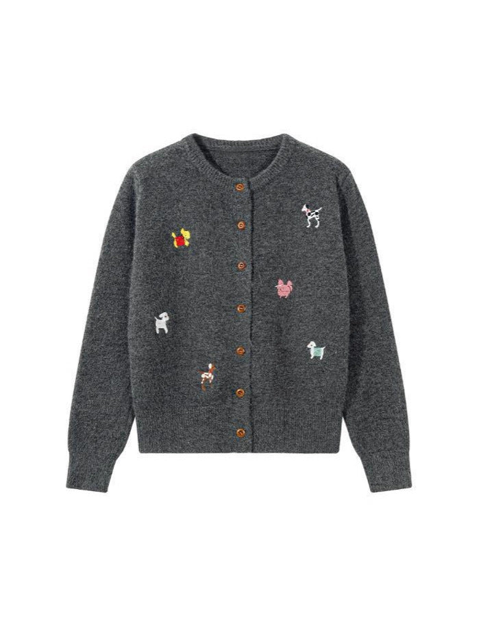 Winter style cartoon embroidered knitted cardigan coat for women, suitable for export, loose-fitting top for girls