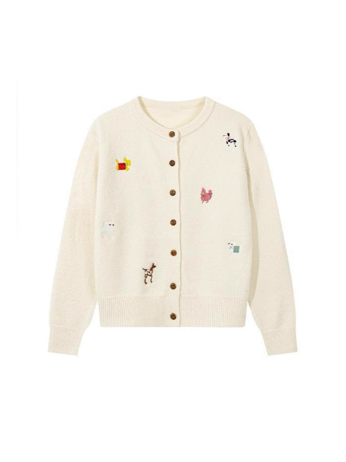 Winter style cartoon embroidered knitted cardigan coat for women, suitable for export, loose-fitting top for girls