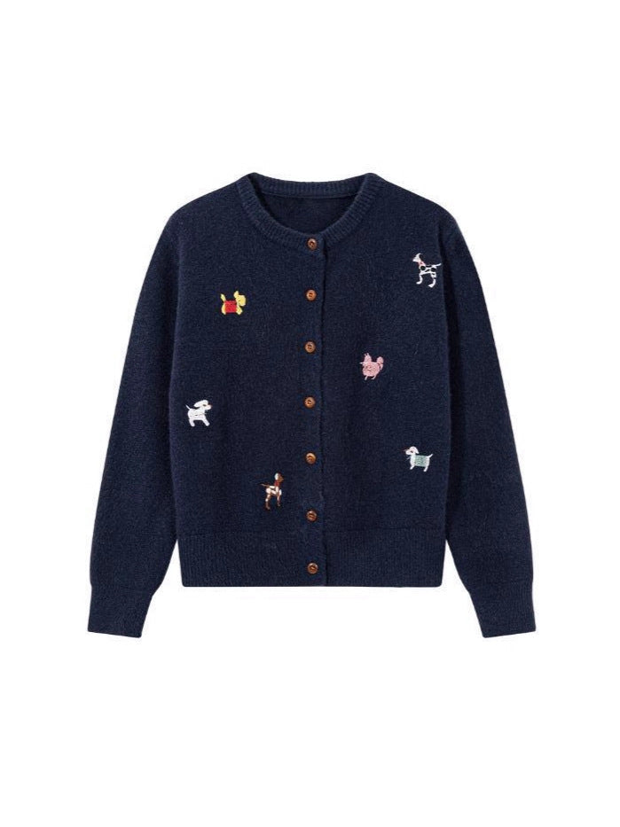 Winter style cartoon embroidered knitted cardigan coat for women, suitable for export, loose-fitting top for girls