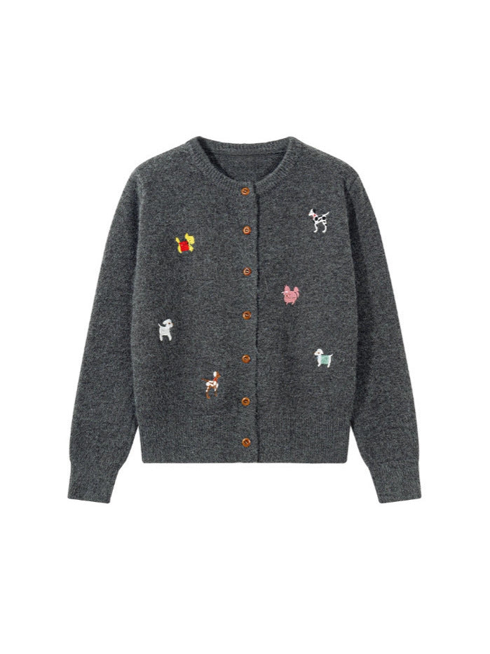 Winter style cartoon embroidered knitted cardigan coat for women, suitable for export, loose-fitting top for girls