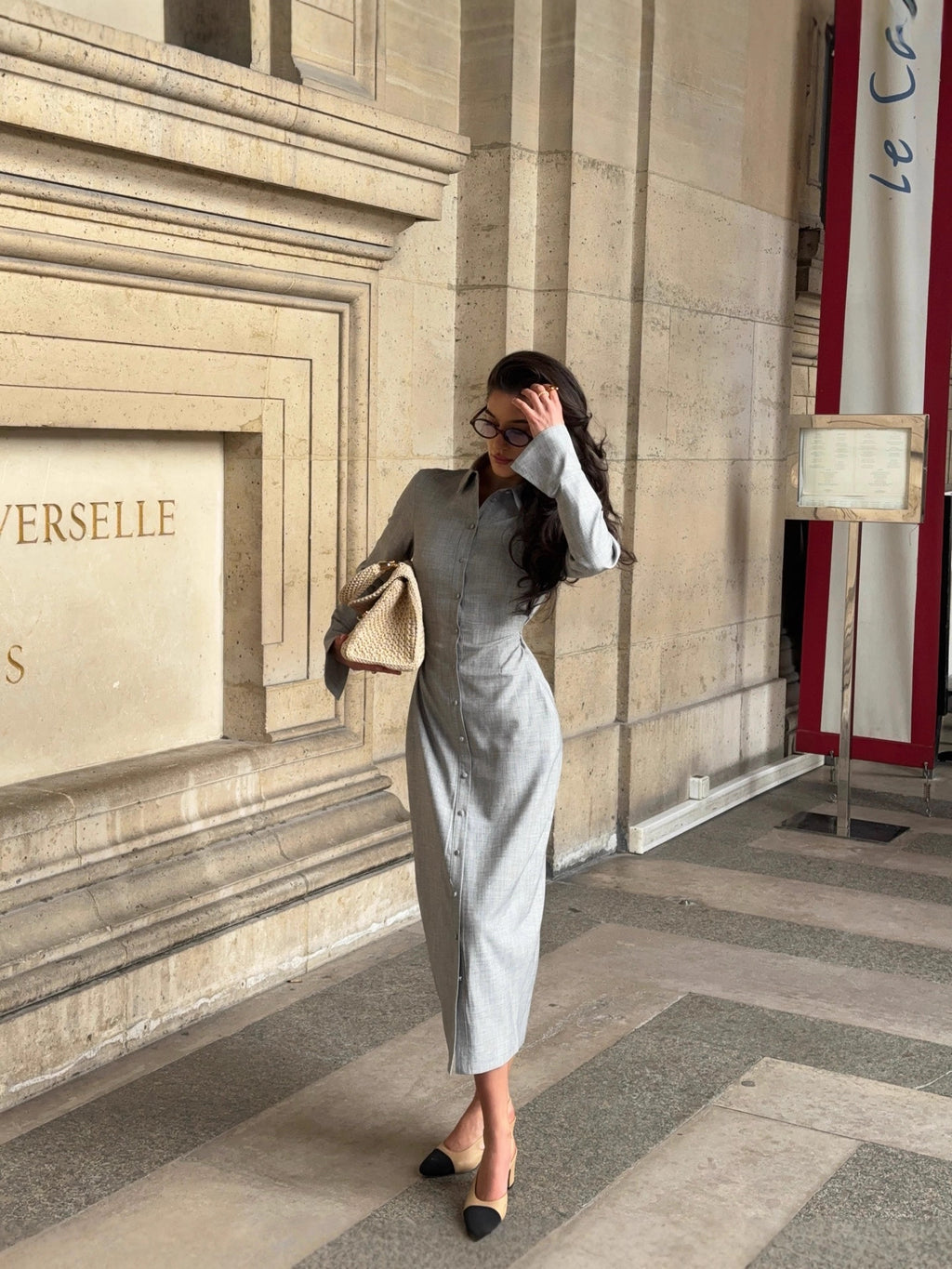Elegant and fashionable casual style long-sleeved button-down cardigan in solid color - long style. Shirt dress.